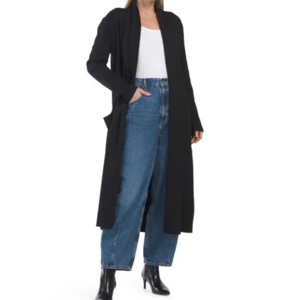 NWT Maxsport Long Black Duster Cardigan Coat Size Small